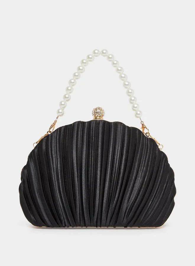 ستايلي شنطة كلاتش بطيات ومقبض لؤلؤ صناعي